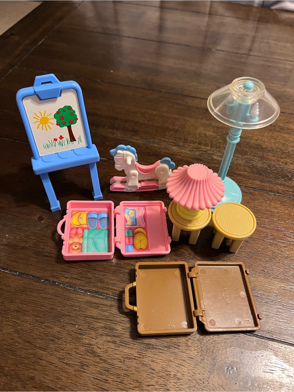 Vintage Dollhouse Furniture Lot Easel Luggage Lamps Rocking Horse Accessories